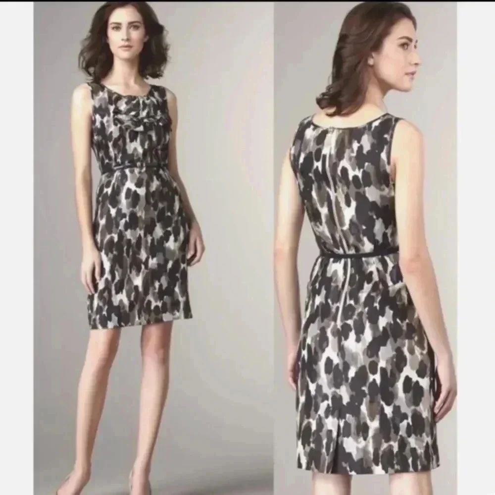 Kate Spade Rhea Ruffled Neck Ink Blot Midnight Silk Sleeveless Dress